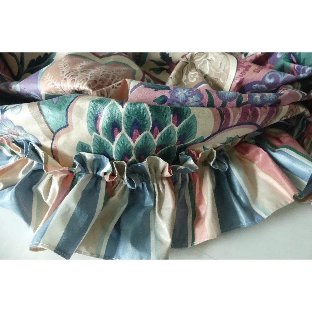 Vtg 80's Gathered Floral Balloon Valance Ruffled Stripe Scalloped 146